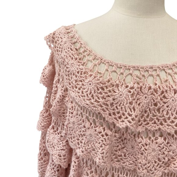Denim 24/7 Crochet Tiered Sweater Shirt Sz L Pink Cottagecore Fairycore Dainty - Picture 4 of 15